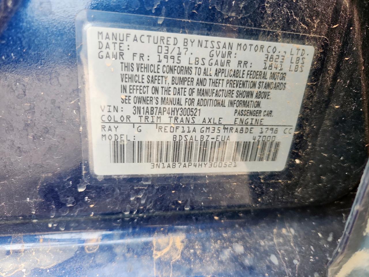 2017 Nissan Sentra S VIN: 3N1AB7AP4HY300521 Lot: 62756705