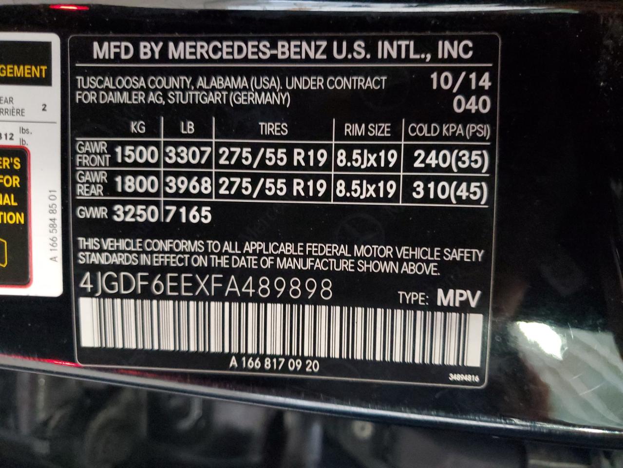 2015 Mercedes-Benz Gl 450 4Matic VIN: 4JGDF6EEXFA489898 Lot: 62358375