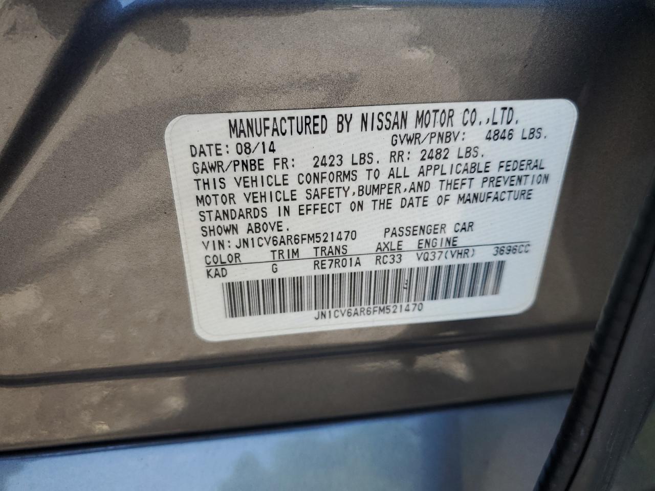 2015 Infiniti Q40 VIN: JN1CV6AR6FM521470 Lot: 60980525