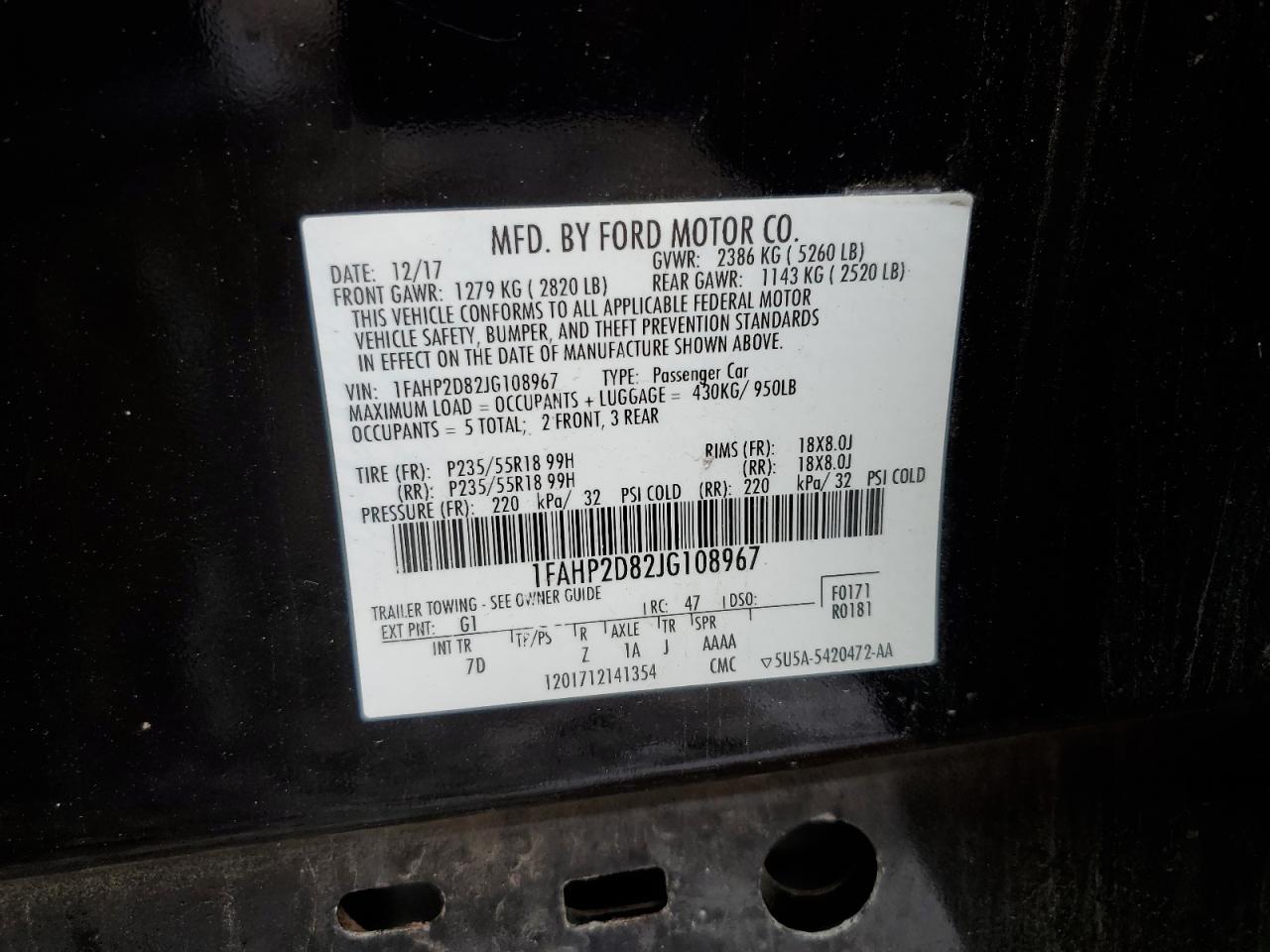 2018 Ford Taurus Se VIN: 1FAHP2D82JG108967 Lot: 59698225