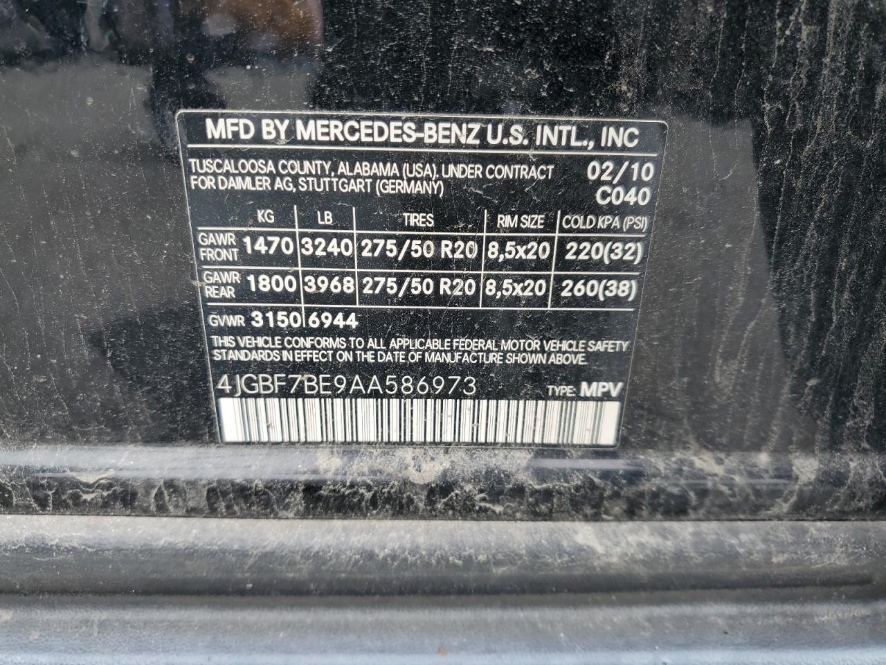 2010 Mercedes-Benz Gl 450 4Matic VIN: 4JGBF7BE9AA586973 Lot: 62260625