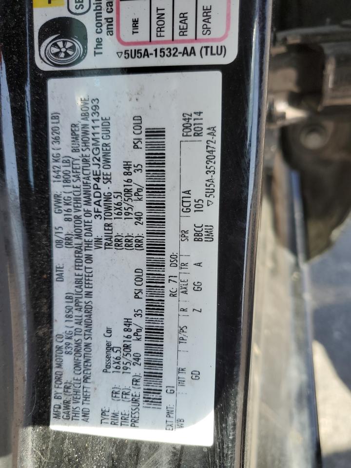 2016 Ford Fiesta Se VIN: 3FADP4EJ2GM111393 Lot: 63020935