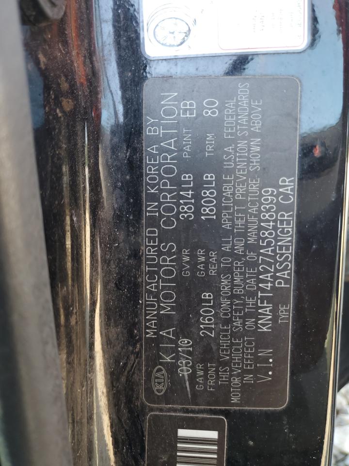 2010 Kia Forte Lx VIN: KNAFT4A27A5848399 Lot: 61780055