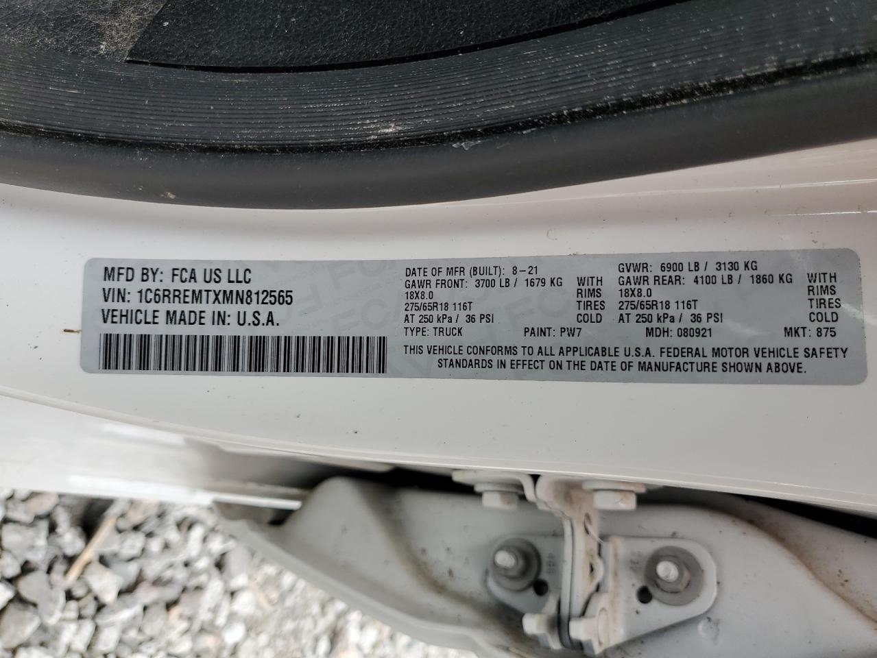 2021 Ram 1500 Big Horn/Lone Star VIN: 1C6RREMTXMN812565 Lot: 62702025