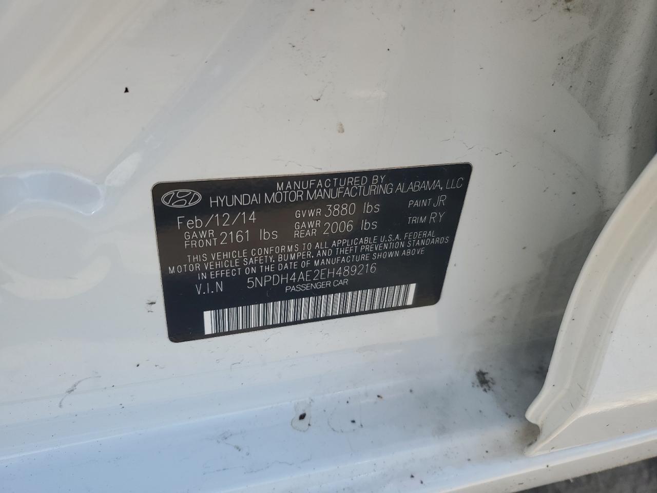 2014 Hyundai Elantra Se VIN: 5NPDH4AE2EH489216 Lot: 60041835