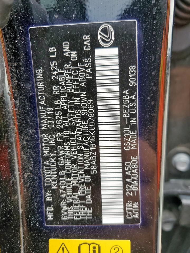 2019 Lexus Es 350 VIN: 58ABZ1B16KU028069 Lot: 62268435