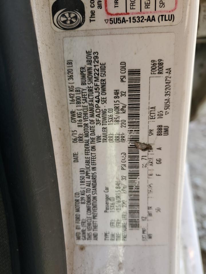 2015 Ford Fiesta S VIN: 3FADP4AJ5FM221293 Lot: 62786335