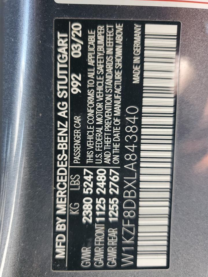 2020 Mercedes-Benz E 350 VIN: W1KZF8DBXLA843840 Lot: 61292195