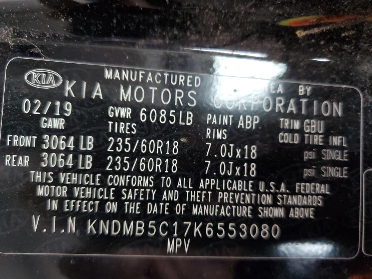 2019 Kia Sedona Lx VIN: KNDMB5C17K6553080 Lot: 62877905