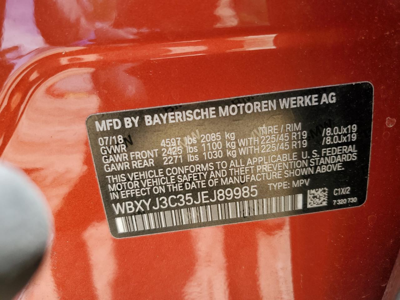 2018 BMW X2 Sdrive28I VIN: WBXYJ3C35JEJ89985 Lot: 61895565