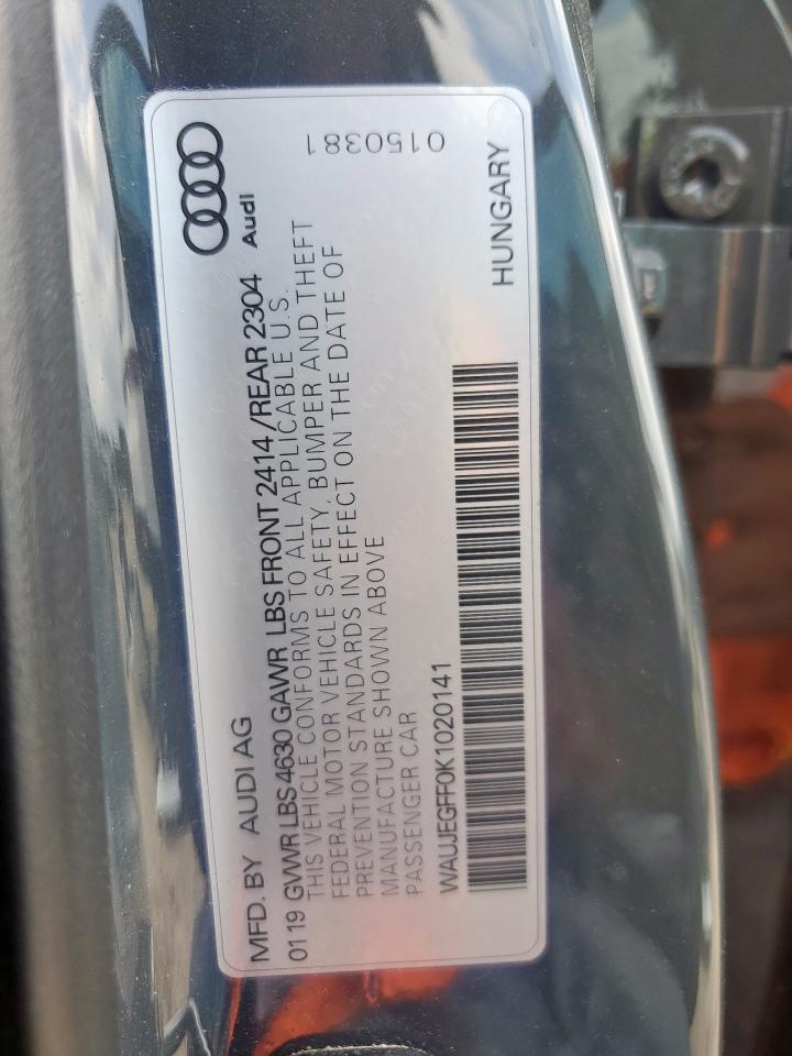 2019 Audi A3 Premium Plus VIN: WAUJEGFF0K1020141 Lot: 58912315