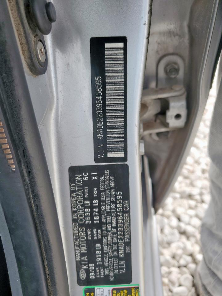 2009 Kia Rio Base VIN: KNADE223396458595 Lot: 62408455