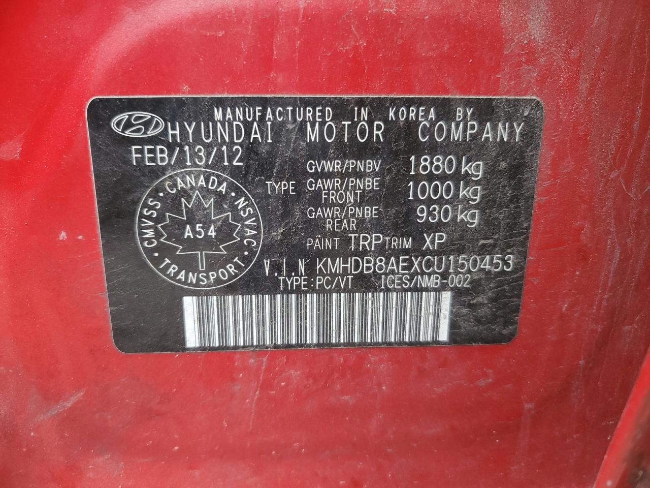 2012 Hyundai Elantra Touring Gls VIN: KMHDB8AEXCU150453 Lot: 59974355