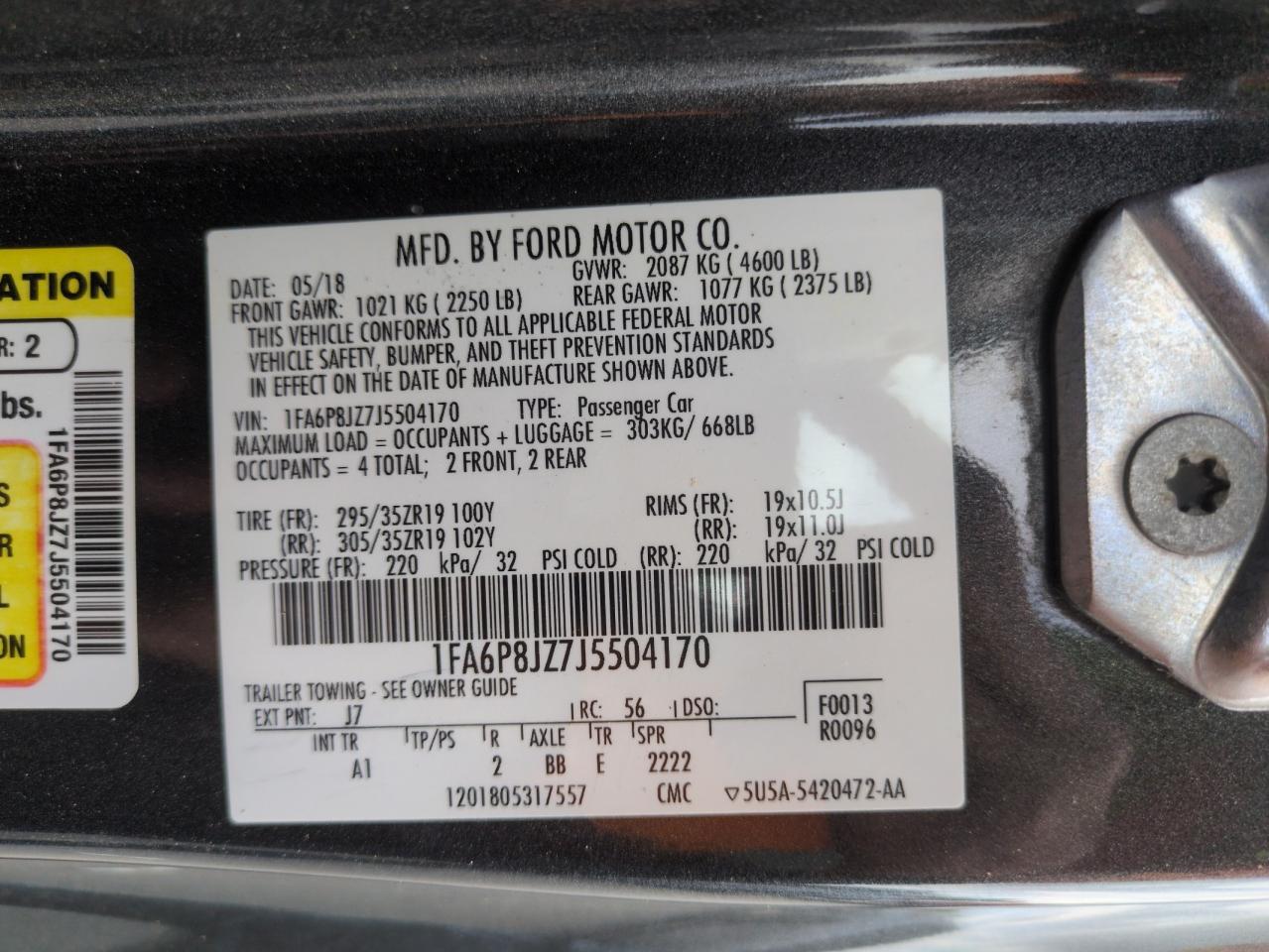 2018 Ford Mustang Shelby Gt350 VIN: 1FA6P8JZ7J5504170 Lot: 60744625