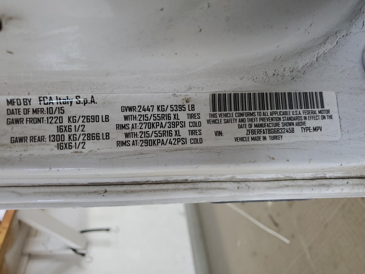 2016 Ram Promaster City VIN: ZFBERFAT8G6B32458 Lot: 58870165