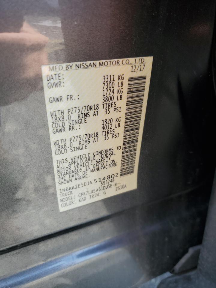 2018 Nissan Titan Sv VIN: 1N6AA1E50JN514802 Lot: 62342875