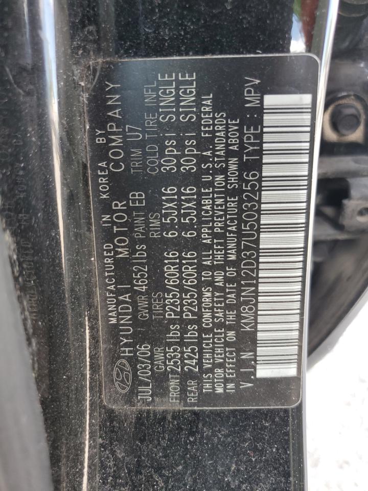 2007 Hyundai Tucson Se VIN: KM8JN12D37U503256 Lot: 62374965