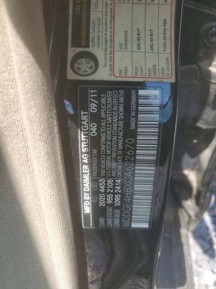 2012 Mercedes-Benz C 250 VIN: WDDGF4HBXCA622670 Lot: 62267245