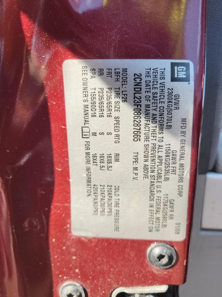 2008 Chevrolet Equinox Ls VIN: 2CNDL23F086287665 Lot: 62469715