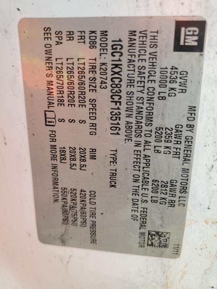 2012 Chevrolet Silverado K2500 Heavy Duty Lt VIN: 1GC1KXC83CF135161 Lot: 60626905