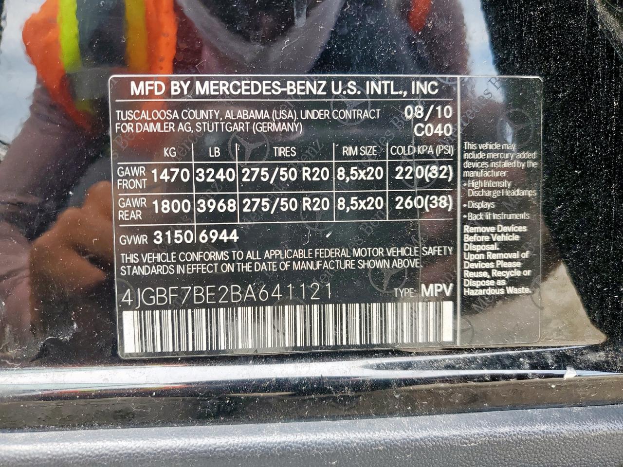 2011 Mercedes-Benz Gl 450 4Matic VIN: 4JGBF7BE2BA641121 Lot: 62572215