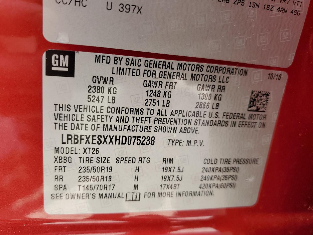 2017 Buick Envision Premium VIN: LRBFXESXXHD075238 Lot: 62016715