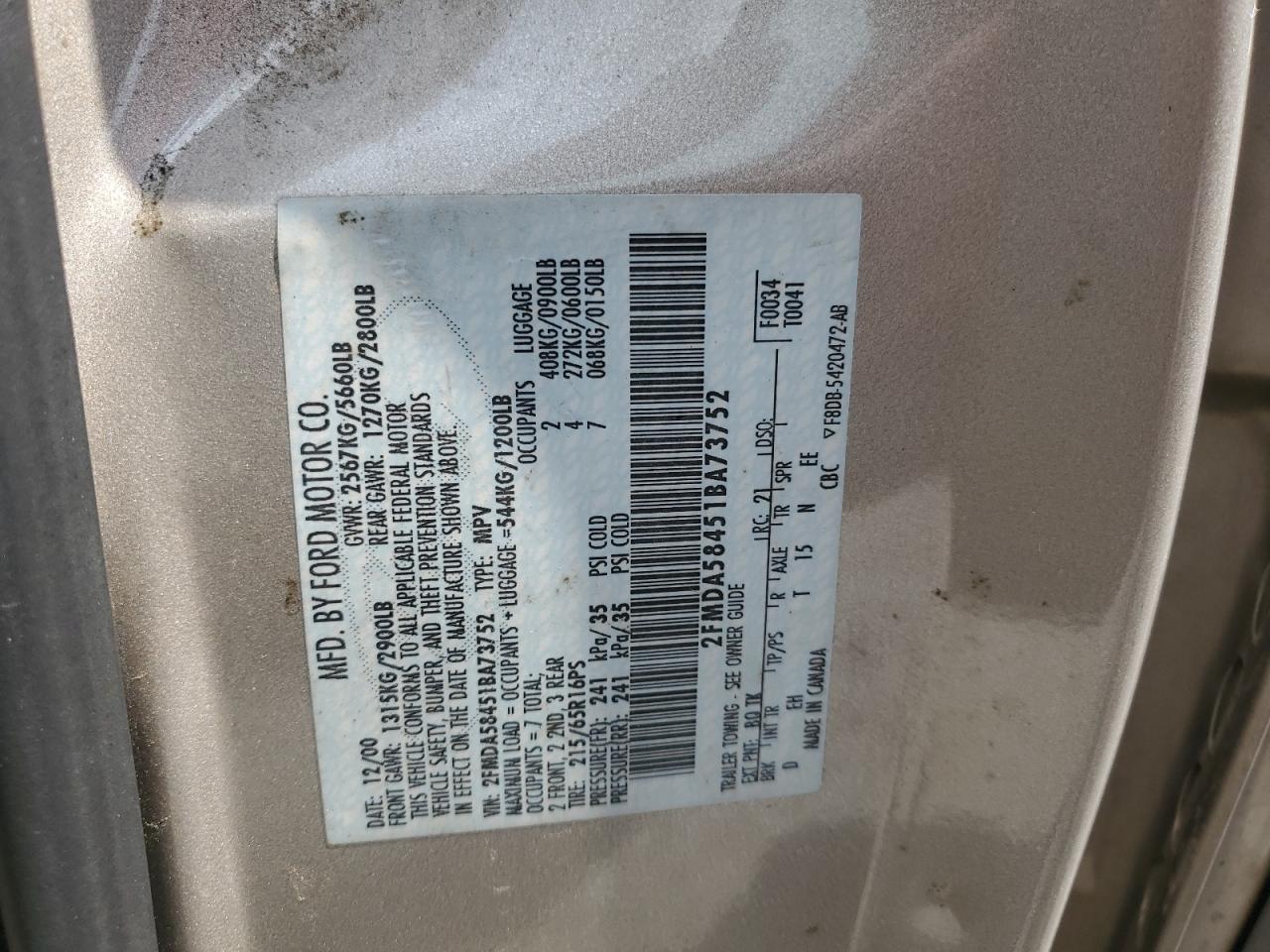 2001 Ford Windstar Limited VIN: 2FMDA58451BA73752 Lot: 62723095