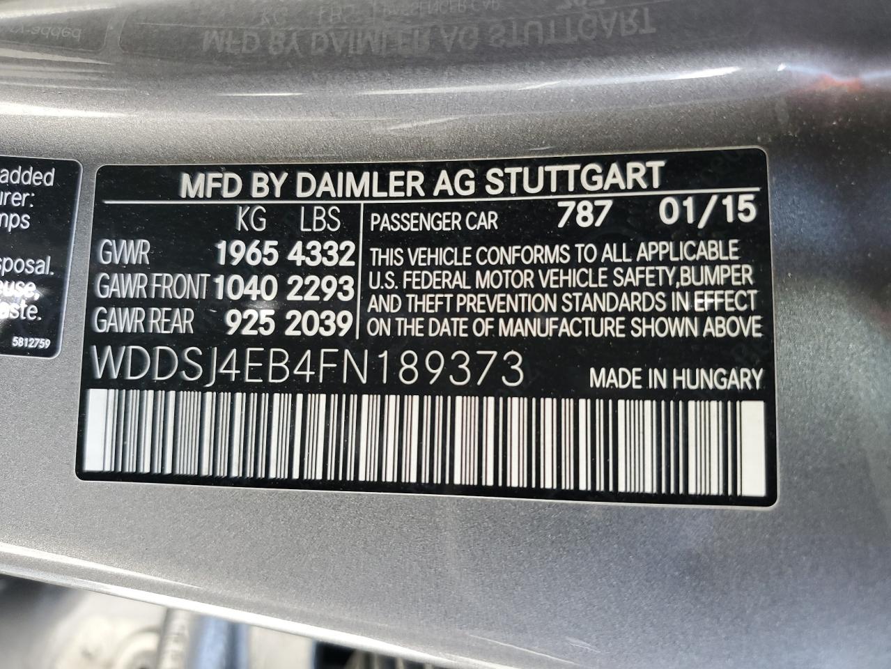 2015 Mercedes-Benz Cla 250 VIN: WDDSJ4EB4FN189373 Lot: 60929755