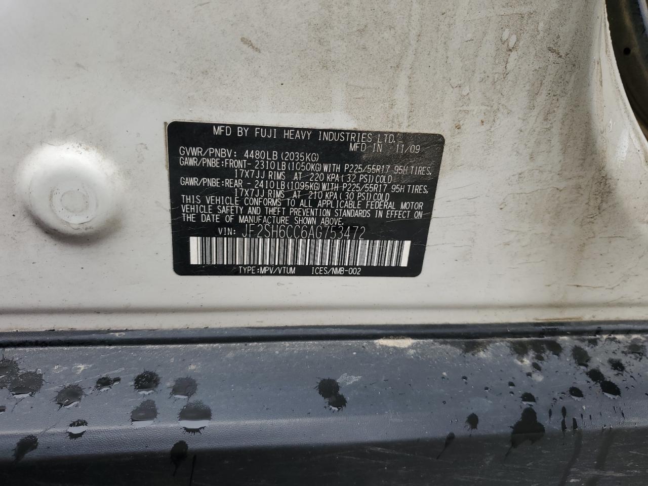 2010 Subaru Forester 2.5X Premium VIN: JF2SH6CC6AG753472 Lot: 60914675