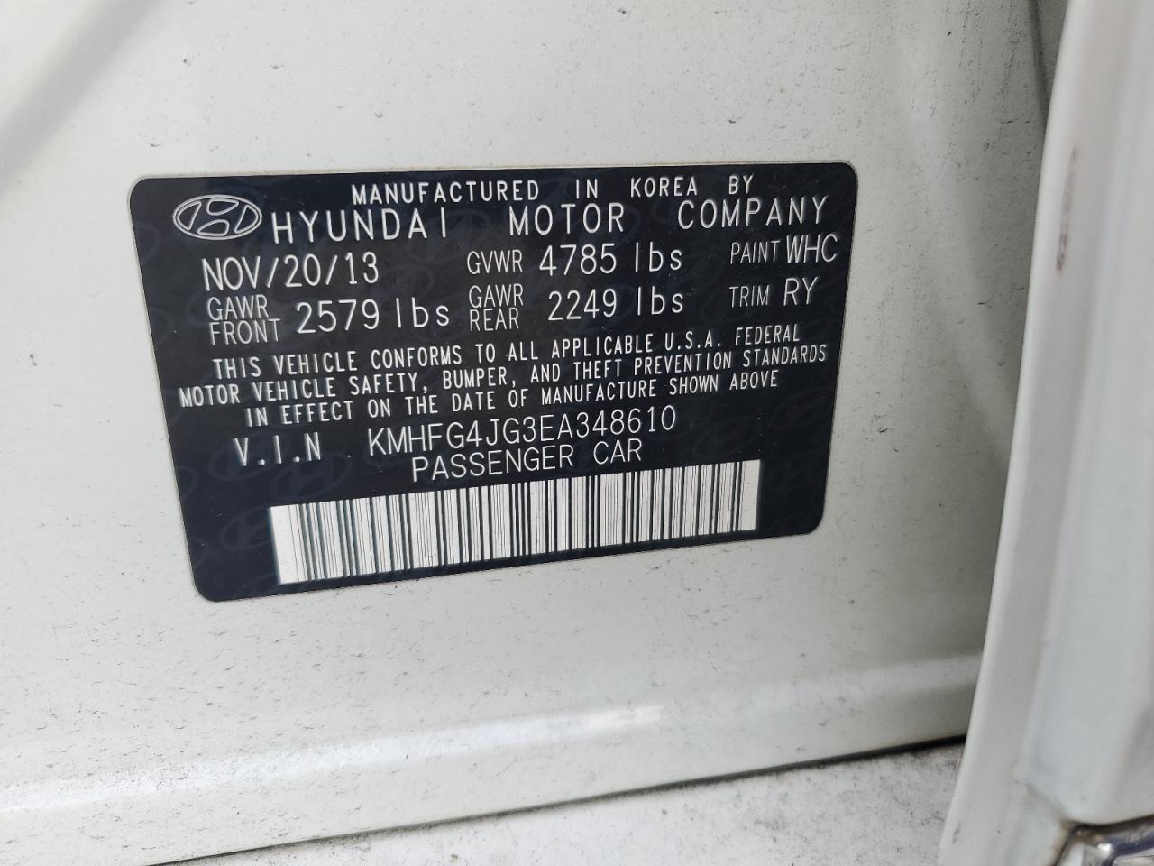 2014 Hyundai Azera VIN: KMHFG4JG3EA348610 Lot: 61242735