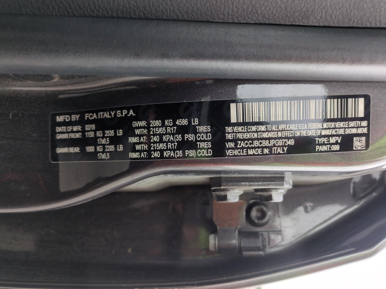 2018 Jeep Renegade Trailhawk VIN: ZACCJBCB8JPG97349 Lot: 62888495