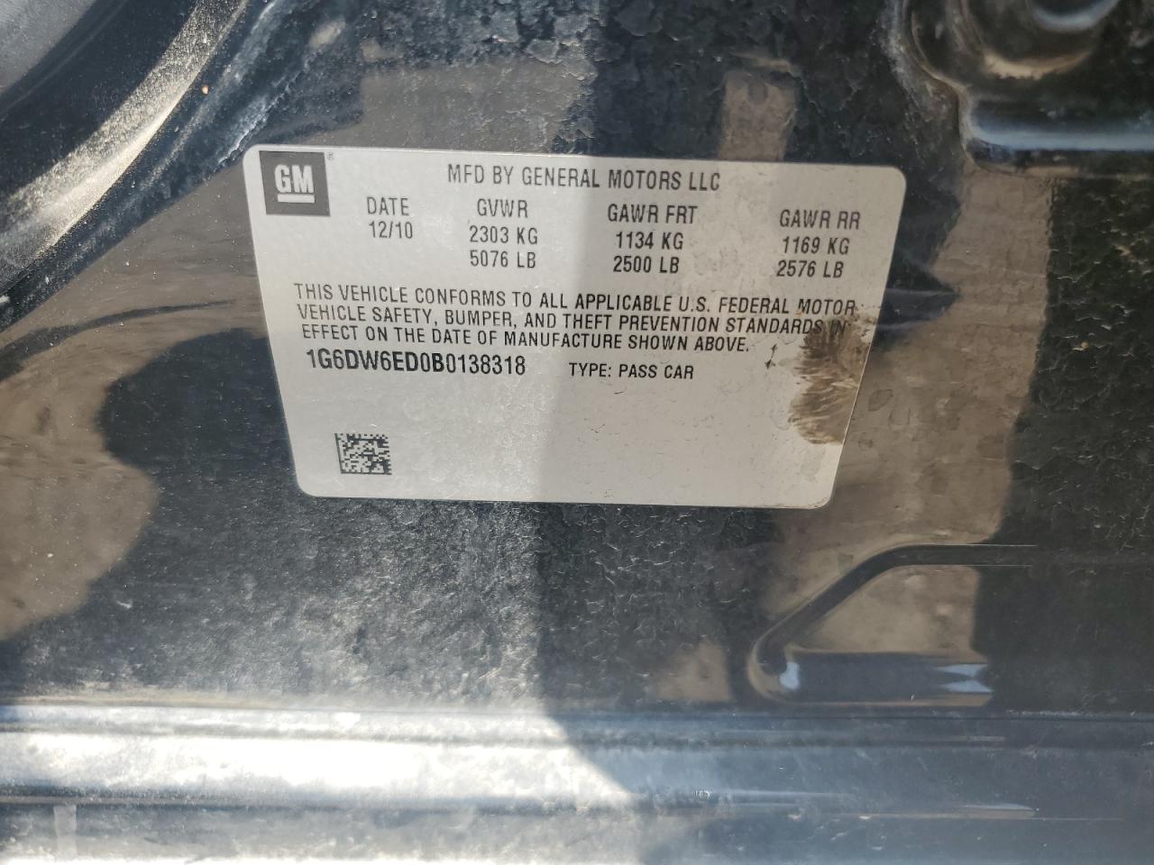 2011 Cadillac Sts Luxury VIN: 1G6DW6ED0B0138318 Lot: 61246915