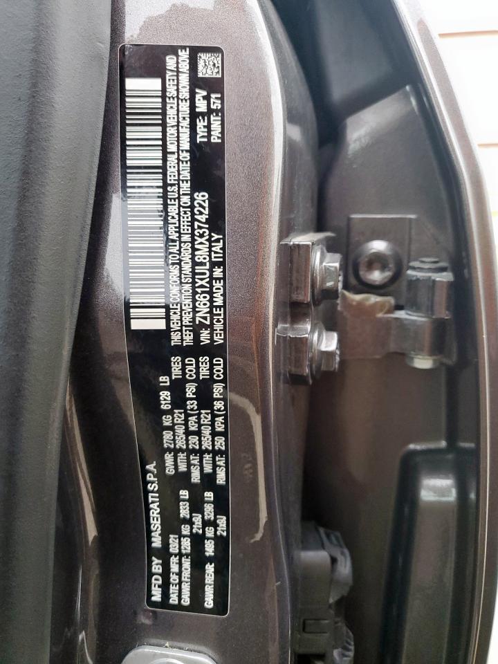 2021 Maserati Levante Luxury VIN: ZN661XUL8MX374226 Lot: 59393815