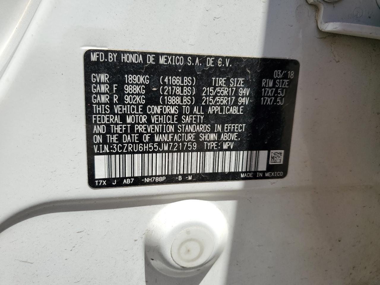 2018 Honda Hr-V Ex VIN: 3CZRU6H55JM721759 Lot: 62785195
