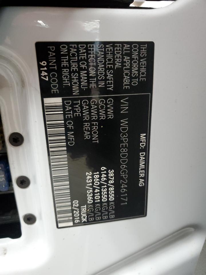 2016 Mercedes-Benz Sprinter 2500 VIN: WD3PE8DD6GP246171 Lot: 59145395