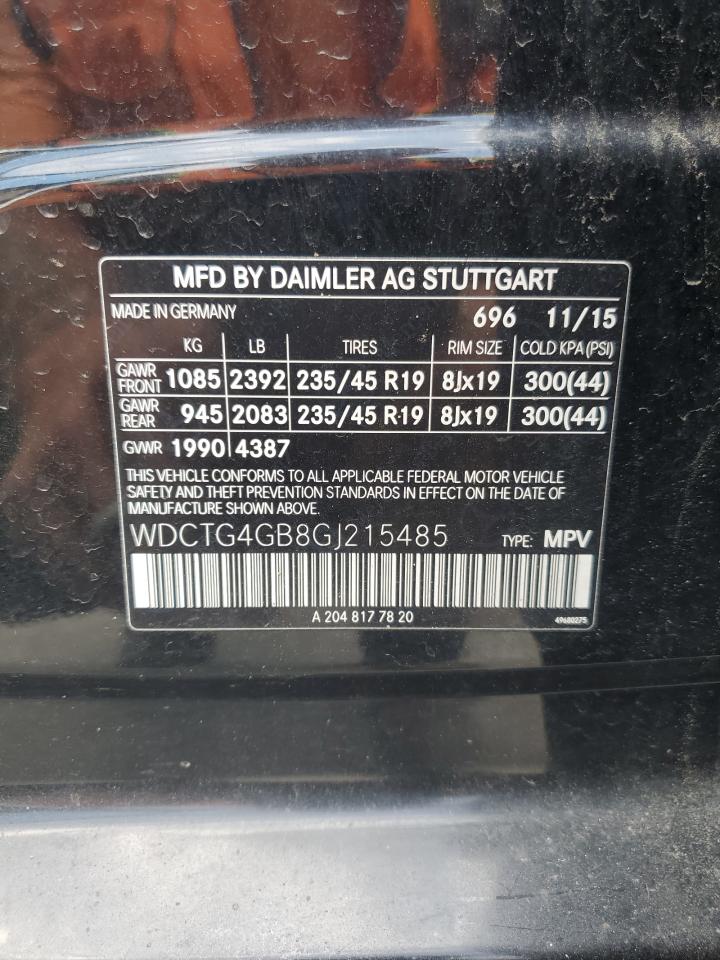2016 Mercedes-Benz Gla 250 4Matic VIN: WDCTG4GB8GJ215485 Lot: 59702025