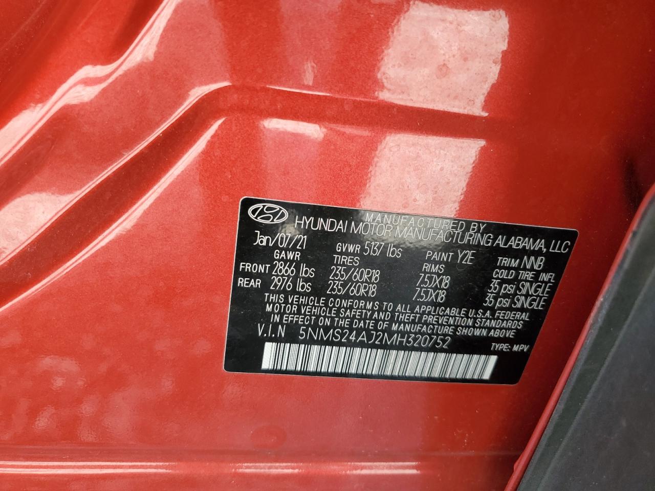 2021 Hyundai Santa Fe Sel VIN: 5NMS24AJ2MH320752 Lot: 61738305