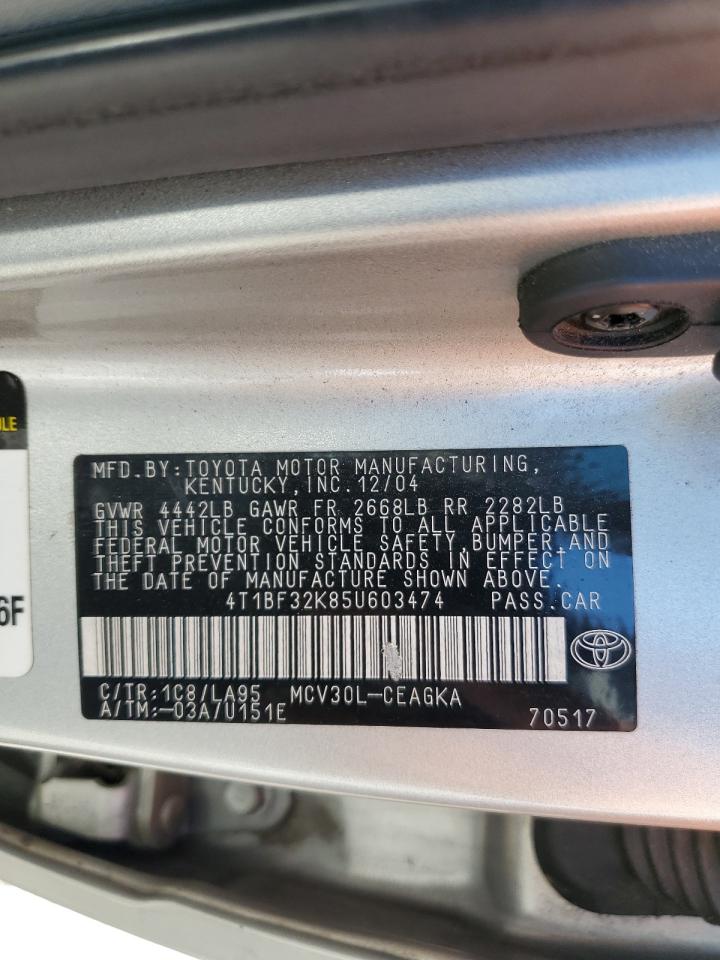 2005 Toyota Camry Le VIN: 4T1BF32K85U603474 Lot: 62967945