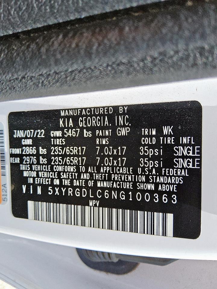 2022 Kia Sorento Lx VIN: 5XYRGDLC6NG100363 Lot: 62635595