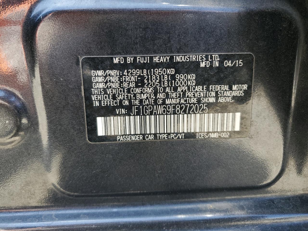 2015 Subaru Impreza Sport Limited VIN: JF1GPAW69F8272025 Lot: 62849075