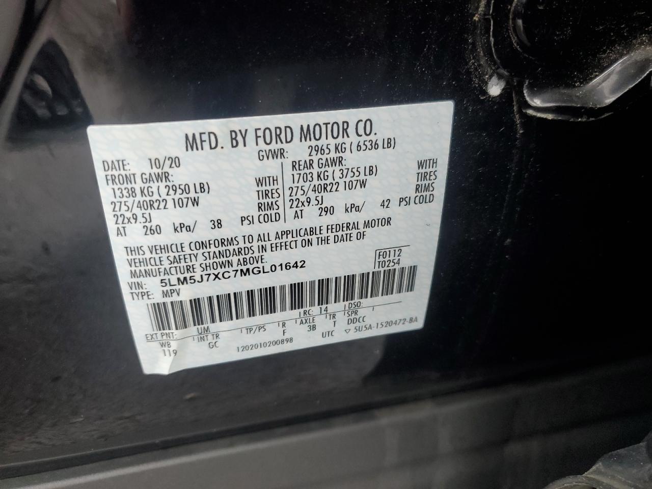 2021 Lincoln Aviator Reserve VIN: 5LM5J7XC7MGL01642 Lot: 60956445