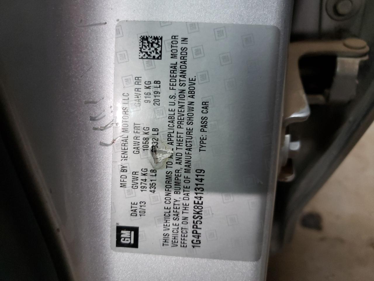 2014 Buick Verano VIN: 1G4PP5SK8E4131419 Lot: 60604495