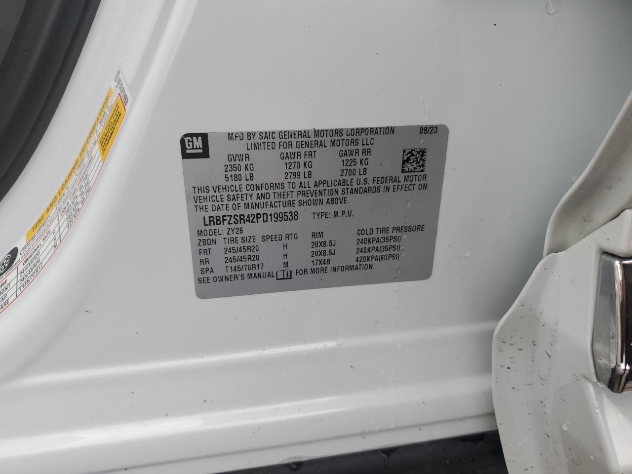 2023 Buick Envision Avenir VIN: LRBFZSR42PD199538 Lot: 62792985