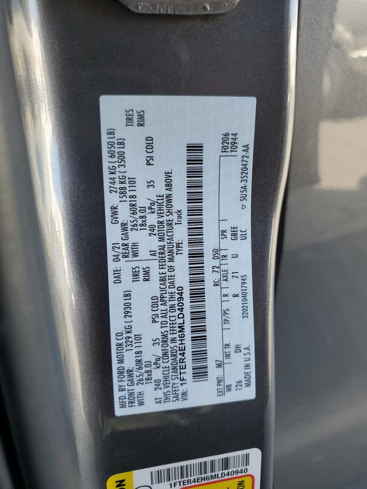 2021 Ford Ranger Xl VIN: 1FTER4EH6MLD40940 Lot: 61006185