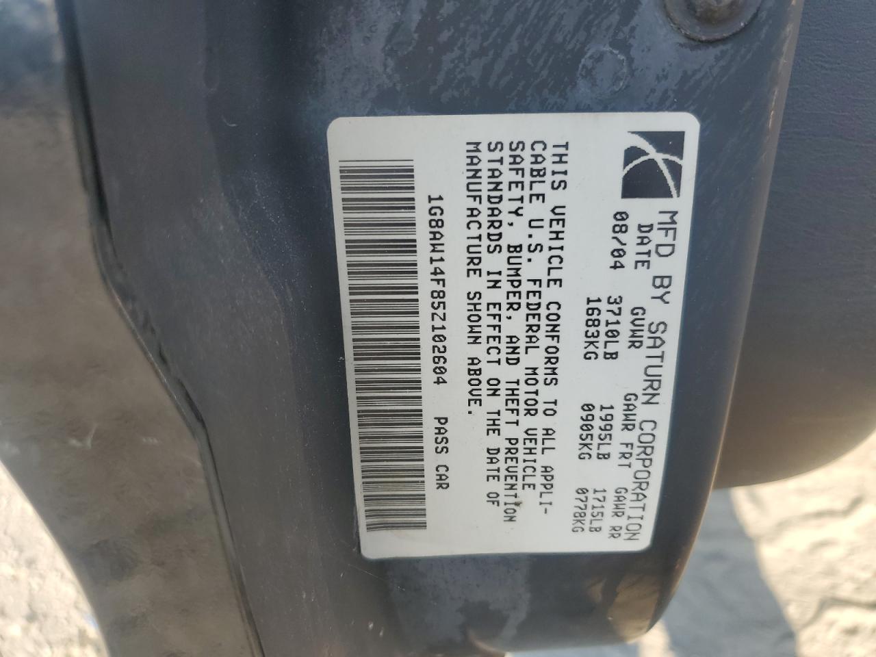2005 Saturn Ion Level 3 VIN: 1G8AW14F85Z102604 Lot: 61376685