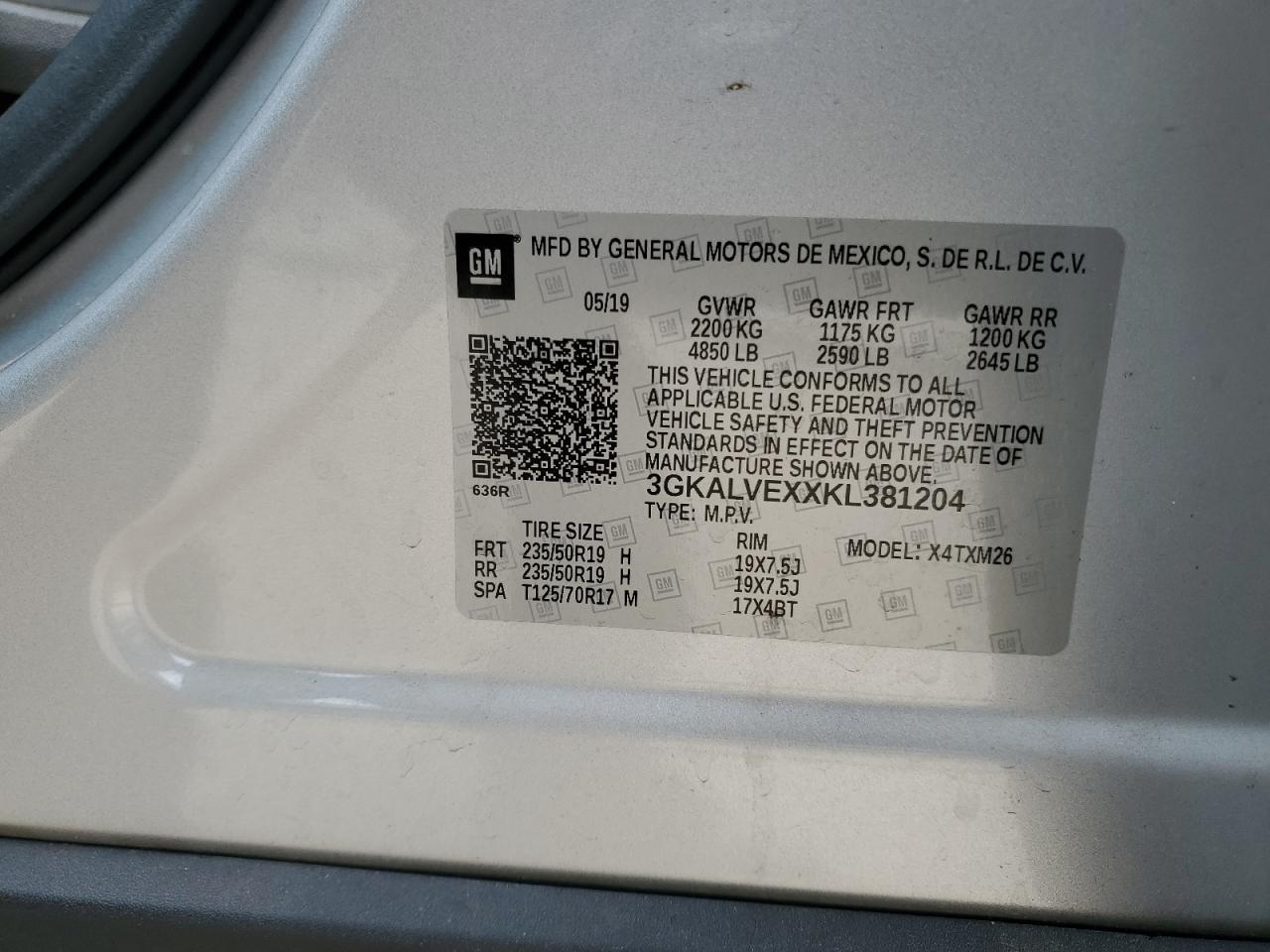 2019 GMC Terrain Slt VIN: 3GKALVEXXKL381204 Lot: 60047785