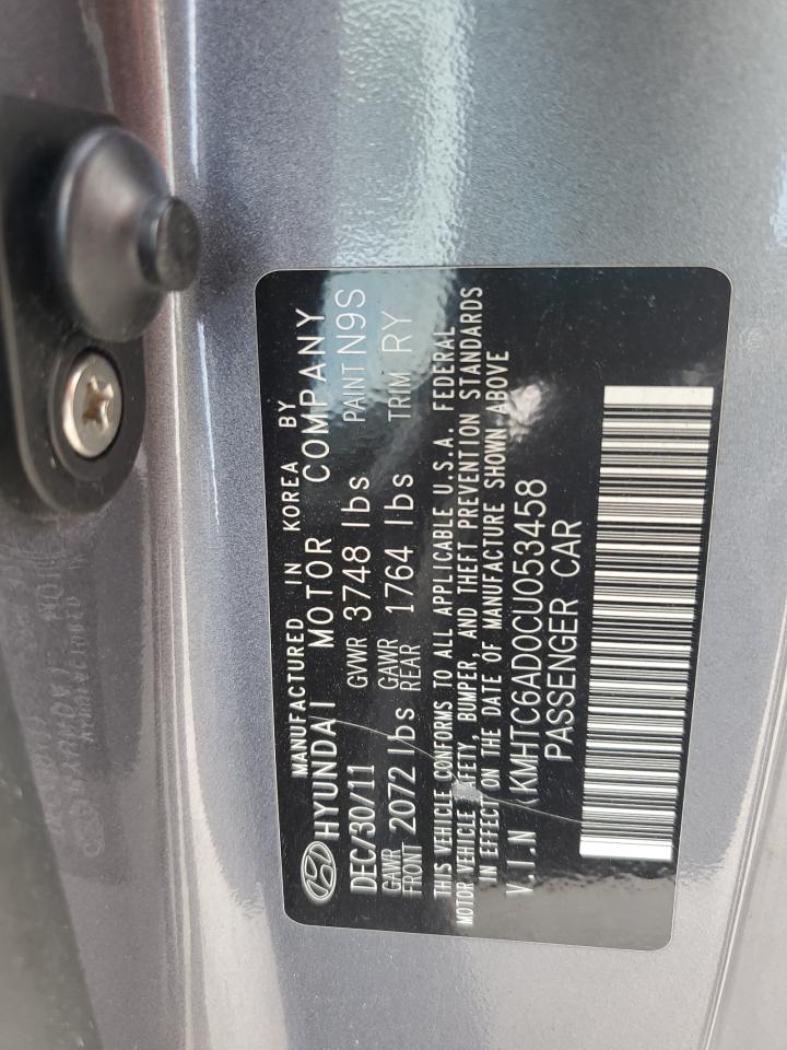 2012 Hyundai Veloster VIN: KMHTC6AD0CU053458 Lot: 60790585