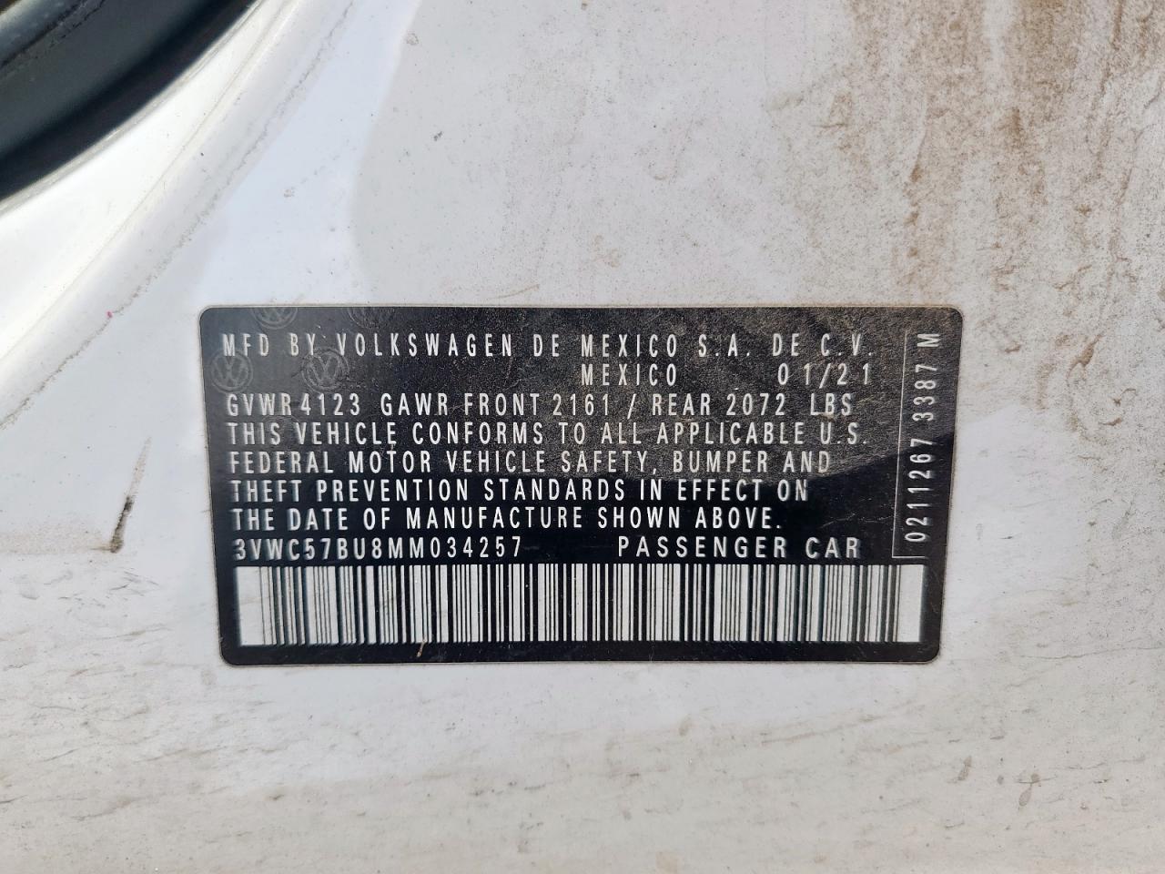 2021 Volkswagen Jetta S VIN: 3VWC57BU8MM034257 Lot: 60362655