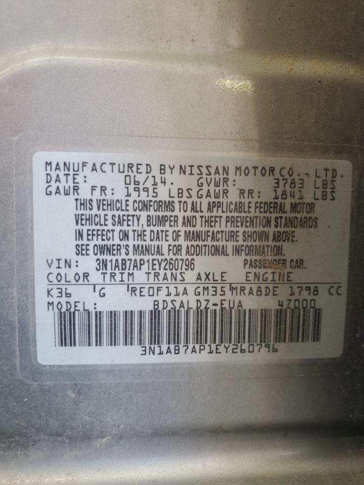 2014 Nissan Sentra S VIN: 3N1AB7AP1EY260796 Lot: 62827635