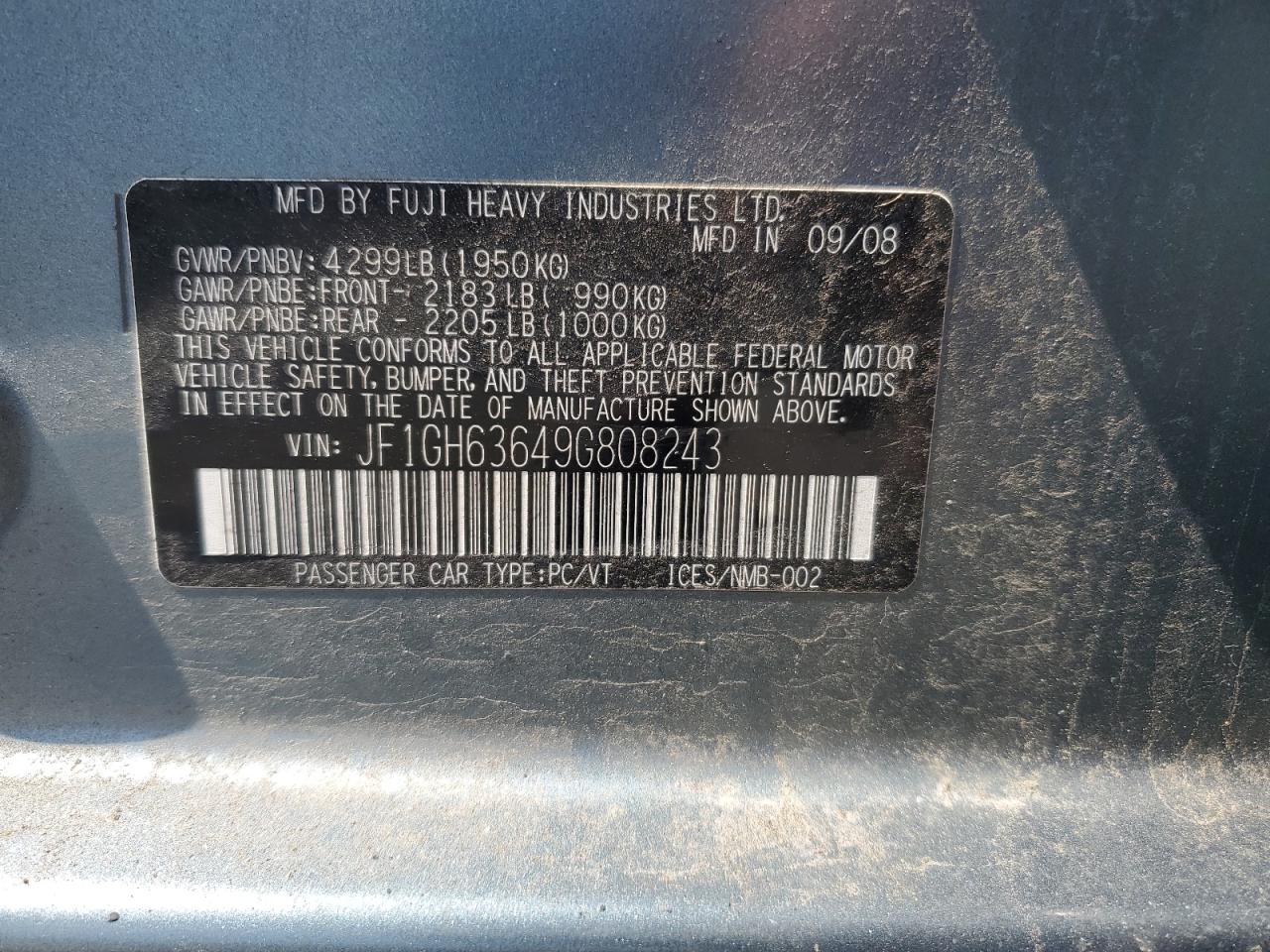 2009 Subaru Impreza Outback Sport VIN: JF1GH63649G808243 Lot: 62586005